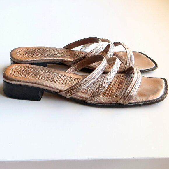 Sesto Meucci Silver Leather Square Toe Strappy Mule Sandals Block Heel Slides 10 - Picture 3 of 16